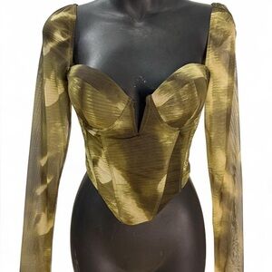 Fashion Nova Olive Long Sleeve Blouse